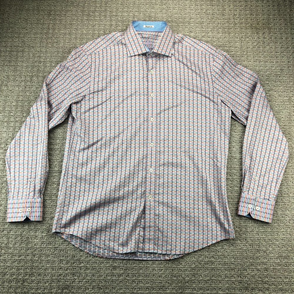 BUGATCHI UOMO Shirt Men Large L Multi Colored Shaped Fit Button Up Formal Party